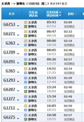 塘沽站到邯郸东站（塘沽站到邯郸东站高铁）