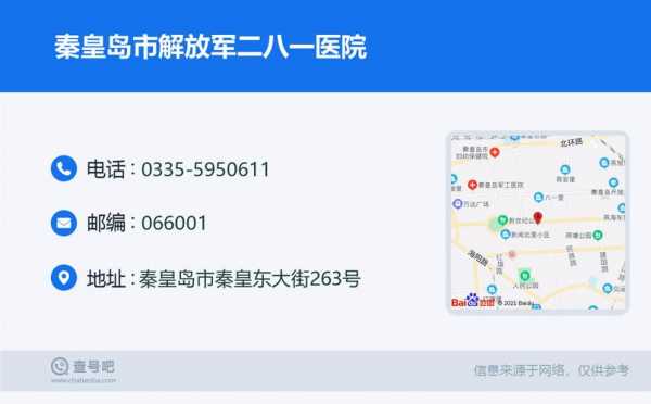 关于秦皇岛二八一医院电话的信息